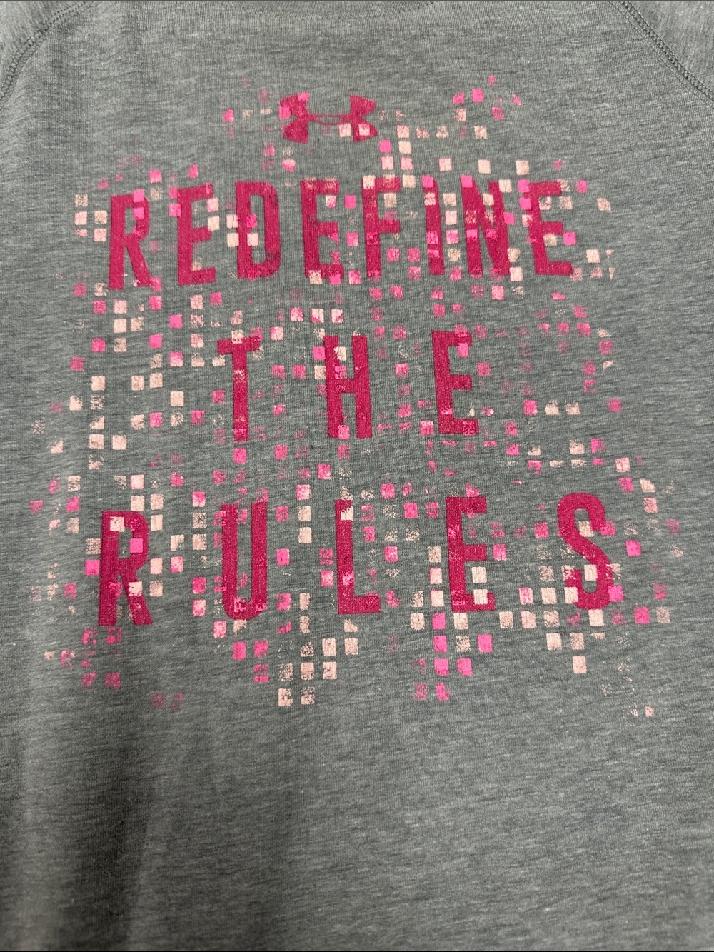 Under Armour Heat Gear Girls Gray & Pink Graphic Tee, Redefine The Rules, L